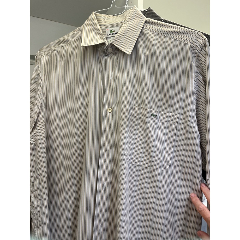 2 Lacoste Men's 42 Dress Shirt Striped Long Sleeve Collared Button Up - Picture 6 of 7